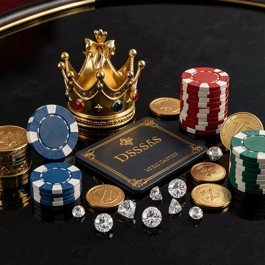 Konsep bonus kasino VIP WP8888 yang menampilkan mahkota emas, kartu keanggotaan mewah, chip poker, berlian, dan koin yang tersusun di atas meja hitam mengilap dalam gaya premium yang elegan Konsep bonus kasino VIP WP8888 yang menampilkan mahkota emas, kartu keanggotaan mewah, chip poker, berlian, dan koin yang tersusun di atas meja hitam mengilap dalam gaya premium yang elegan