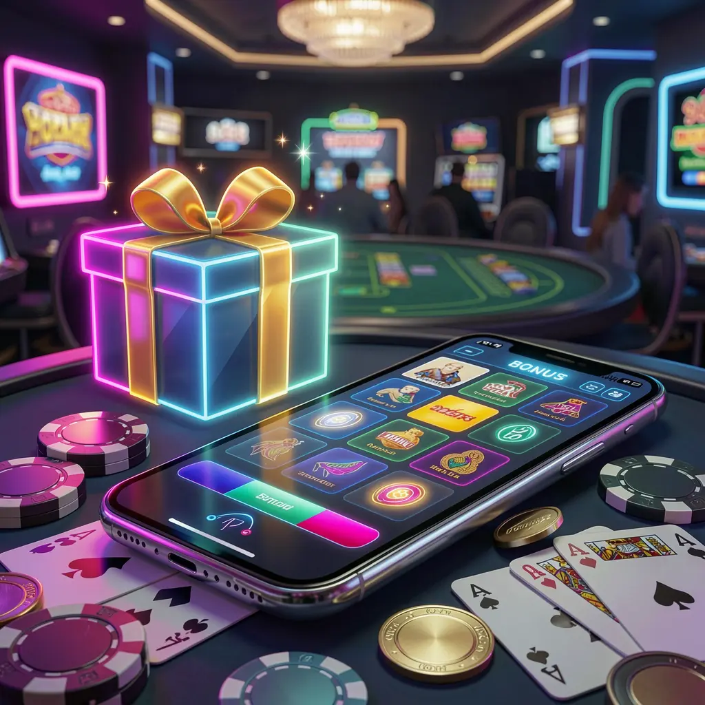 Adegan hero situs web kasino modern WP8888 yang menampilkan ponsel pintar dengan antarmuka bercahaya dikelilingi kotak hadiah bonus, chip, koin, dan kartu remi dalam gaya kasino neon premium Adegan hero situs web kasino modern WP8888 yang menampilkan ponsel pintar dengan antarmuka bercahaya dikelilingi kotak hadiah bonus, chip, koin, dan kartu remi dalam gaya kasino neon premium